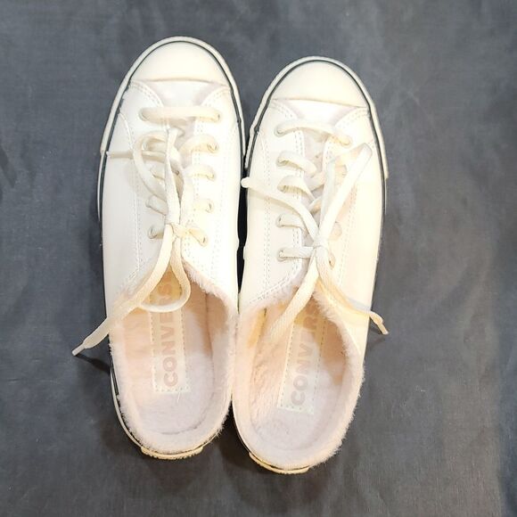 CONVERSE ALL STAR IVORY SLIP On SHOES PINK FUR INTERIOR - Picture 11 of 16